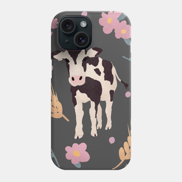 Cow Portrait with Wheat and Flowers Phone Case by Annelie