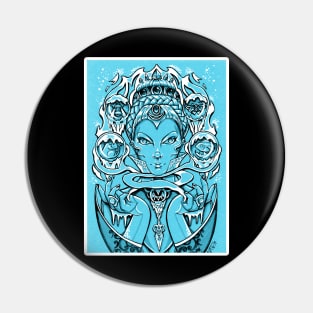 The Snow Queen - Blue Background - White Outlined Version Pin