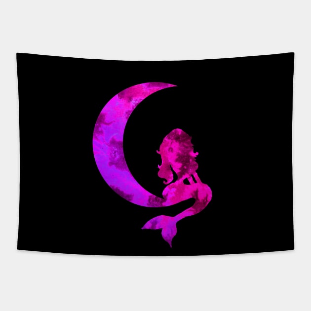 Purple Crescent Moon and Mermaid Tapestry by ZeichenbloQ