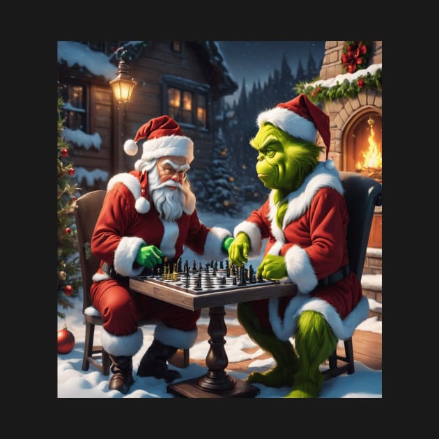 Santa Claus Vs The Grinch In A Game Of Chess by Trending Tees