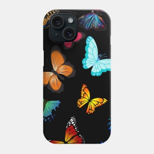 Colorful butterflies dark blue background Phone Case