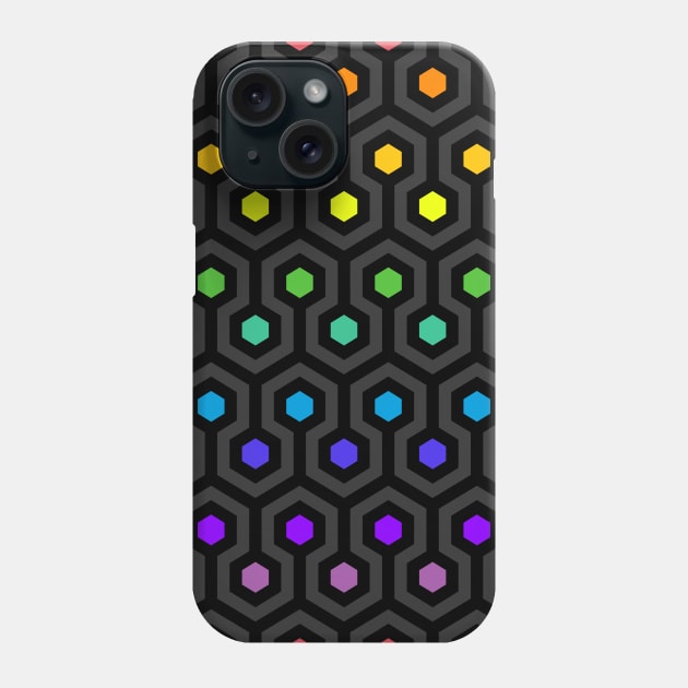 Geometric Pattern: Looped Hexagons: Rainbow Dark Phone Case by Red Wolf