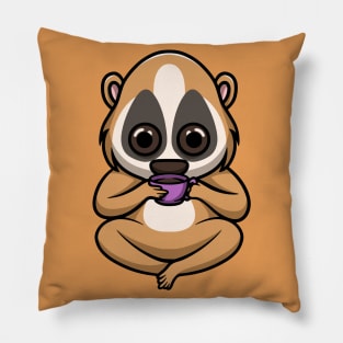 Cute Slow Loris Drinking Hot Chocolate Pillow