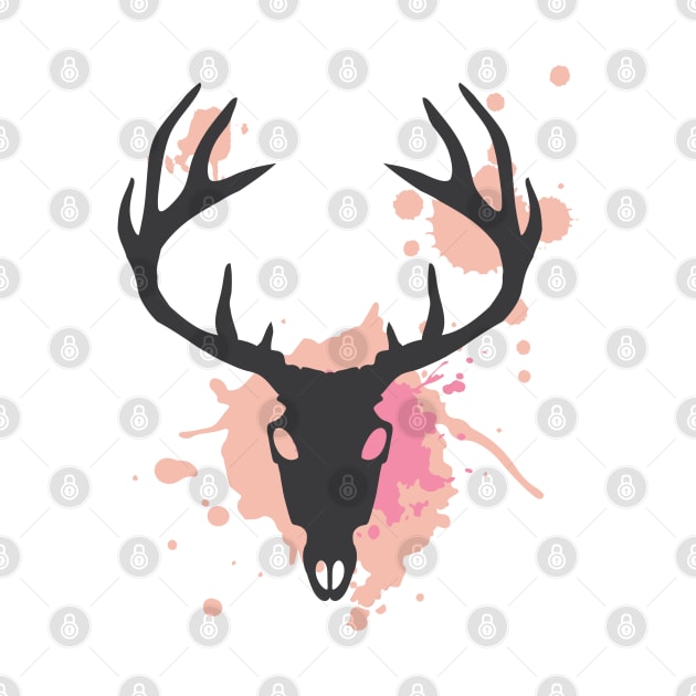 Funky Paint splatter Stag skull by NixieNoo