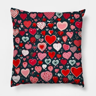 Hearts valentines day pattern pink red hearts in black decor gift ideas for all Pillow