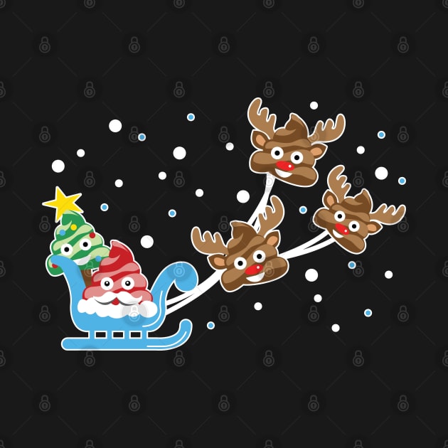 Christmas Poop Emoji T-shirt with Santa, Deer and Tree by KsuAnn