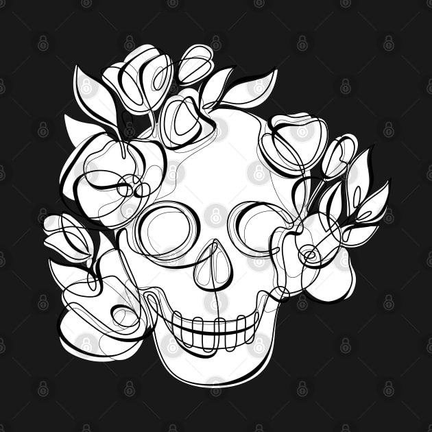 Minimalistic Continuous Line Skull with Poppies by lissantee