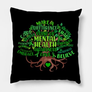 Mental Health Awareness Tree Mens Womens Grreen Ribbon Pillow