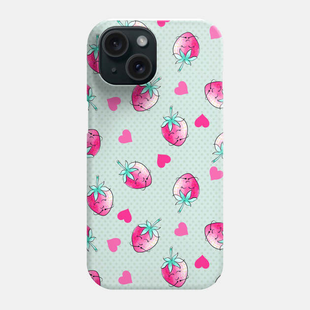 Cute Kawaii Strawberry Fruit Watercolor Phone Case by Farissa