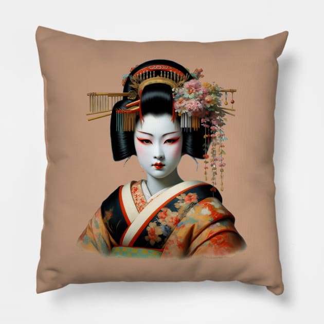 Japanese Geisha Girl Renaissance Pillow by Ravenglow