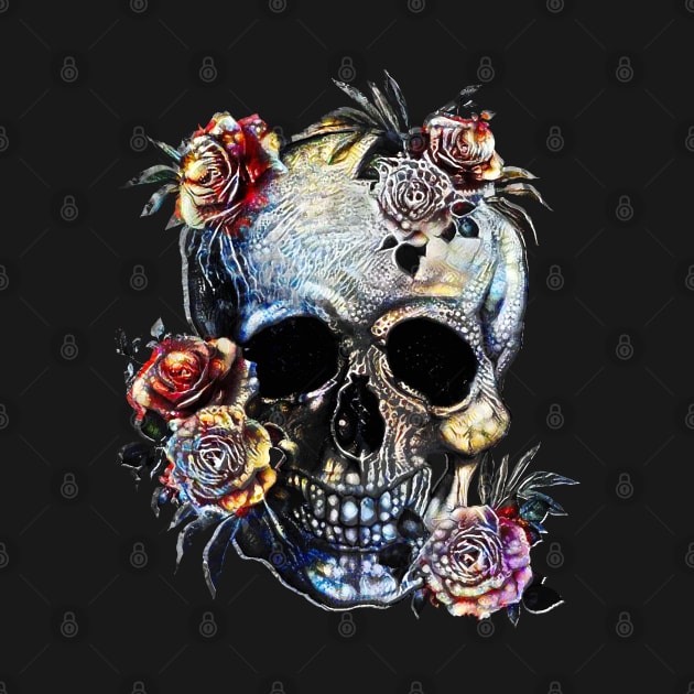 Skull and pink roses, sugar skulls and roses by Collagedream