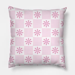 Retro Pink Checkered Floral Pattern Pillow