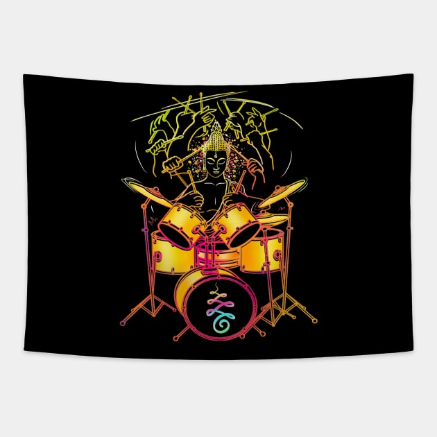 Neon Nirvana - Drummer Buddha Tapestry by Roy's Disturbia