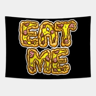 Eat Me Pizza Pepperoni Slice Cartoon Words Illustration Tapestry