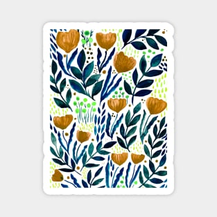 Watercolor flower garden -  yellow and blue Magnet