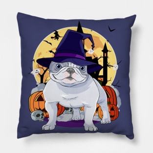 French Bulldog Happy Halloween Witch Pumpkin Pillow