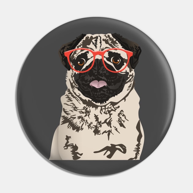 Hipster Pug T-Shirt Pin by riin92