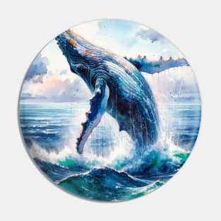 Whale Song: Majestic Humpback Whale Watercolor Pin