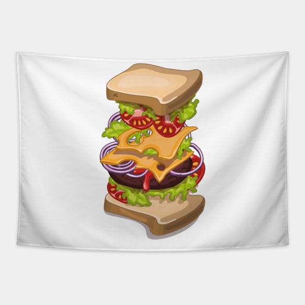 Cheeseburger sandwich Tapestry by nickemporium1