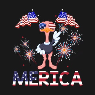 Merica Ostrich Usa American Flag Independence T-Shirt