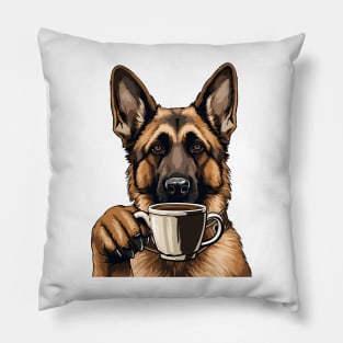 German Shepherd Drinking Coffee Pillow