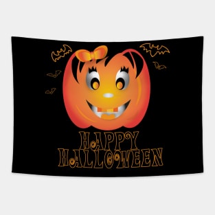 Cute Happy Halloween Pumpkin Girl Tapestry