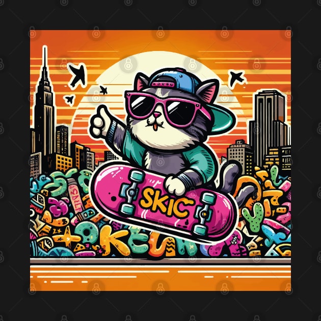 Cat wearing sunglasses and riding a skateboard by SARKAR3.0