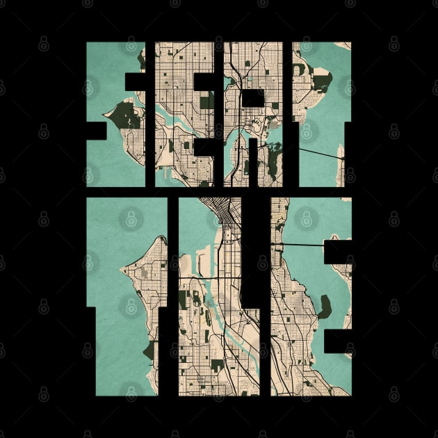 Seattle, USA City Map Typography - Vintage by deMAP Studio