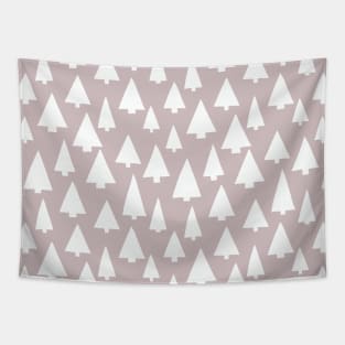 Silhouettes of white Christmas trees on pinkish gray Tapestry