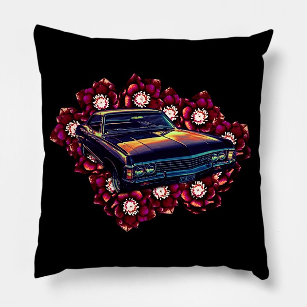 SPN Impala Red Flowers Pillow by budbloodandbeernuts