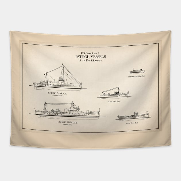 United States Coast Guard Patrol Vessels of the Prohibition Era - SD Tapestry by SPJE Illustration Photography