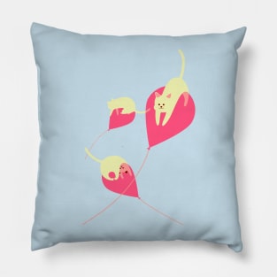 Mischievous kittens adrift on balloons Pillow