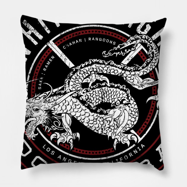 White Dragon Noodle Bar Pillow by MindsparkCreative