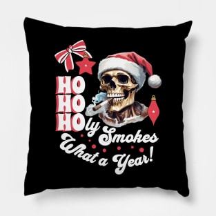 Funny Christmas Skeleton Wearing Santa Hat and Smoking Cigar Pillow