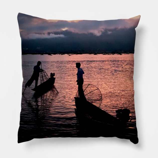 Fishermen of Inle Lake Pillow by Memories4you