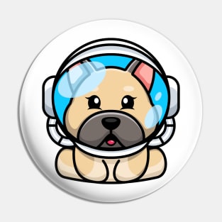 Cute baby bulldog wearing an astronaut helmet, cartoon character Pin