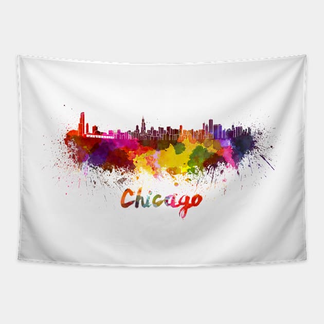 Chicago skyline in watercolor Tapestry by PaulrommerArt