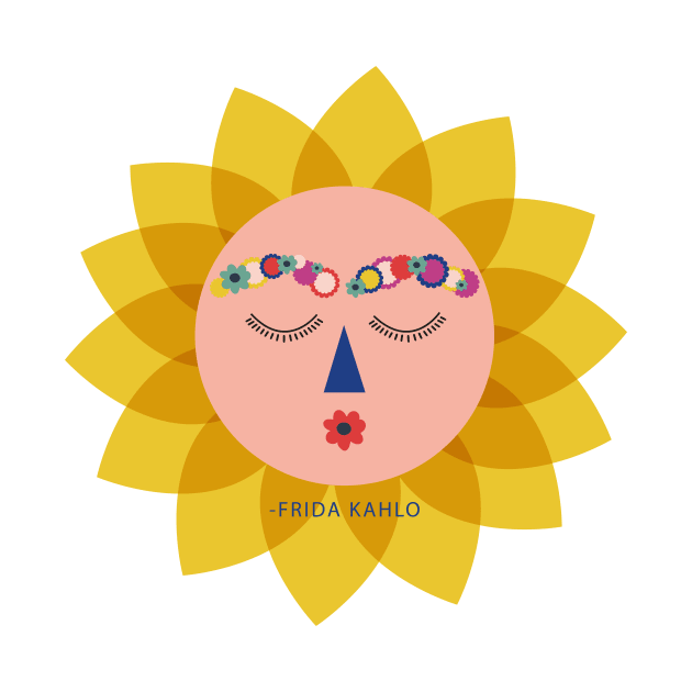 Cute funny colorful sun Frida kahlo portrait viva la vida by sugarcloudlb-studio