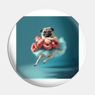 Pug Dog Ballerina TuTu Roses Pin