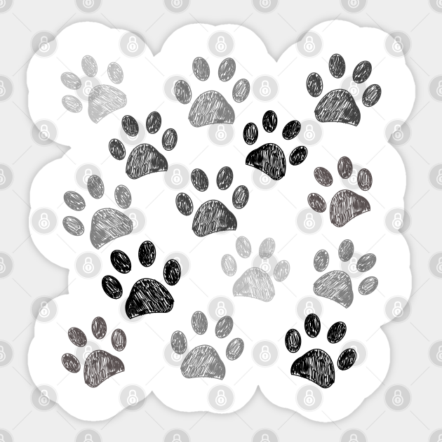 Doodle paw print black white - Print - Sticker | TeePublic
