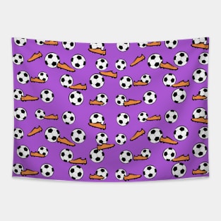 Football / Soccer - Balls & Boots Seamless Pattern on Purple Background Tapestry