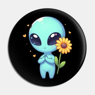 Cute Alien With Yellow Flower Pin