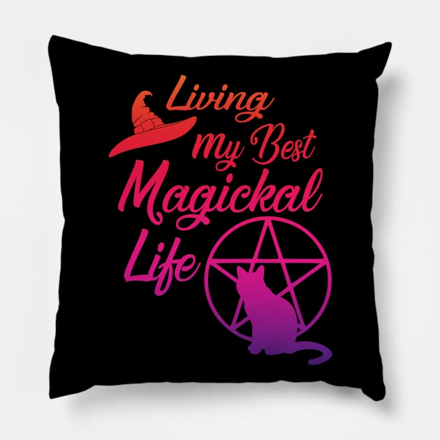 Living My Best Magickal Life Rainbow Pentacle Cheeky Witch Pillow by Cheeky Witch