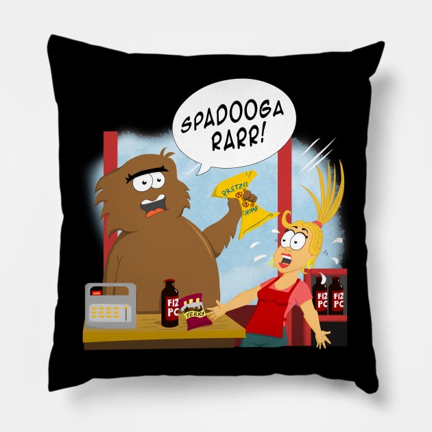 Bigfoot buys some Roadtrip Snacks Pillow by scoffin