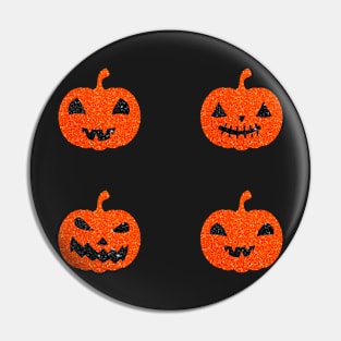 Bright Orange Faux Glitter Halloween Pumpkin Face Pack Pin