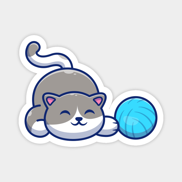 Cute Cat Playing Ball Cartoon Magnet by Catalyst Labs