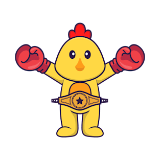 Cute chicken in boxer costume with champion belt T-Shirt