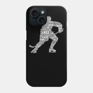 Hockey Player Word Slang Cloud Silhouette (White Font) Phone Case