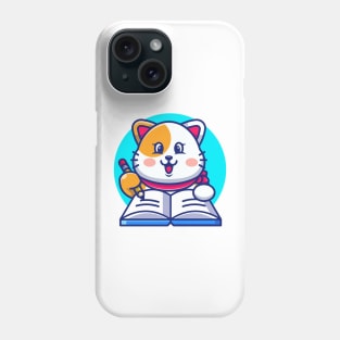 Cute cat writing on book with pencil cartoon Phone Case