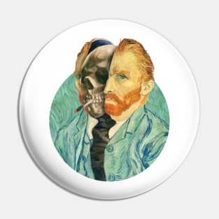 Van Gogh Surreal Head, Van Gogh Skeleton, Skull, Smoking skeleton Pin